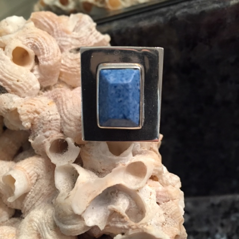 Sterling Silver Contemporary Lapis Statement Ring - image 1